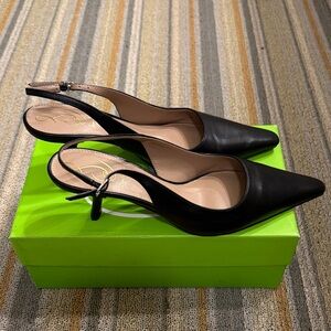 Sam Edelman Black Pointed-Toe Slingback Kitten Heels